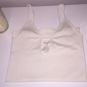 Creamy color super stretch ribbed tank cute cutout